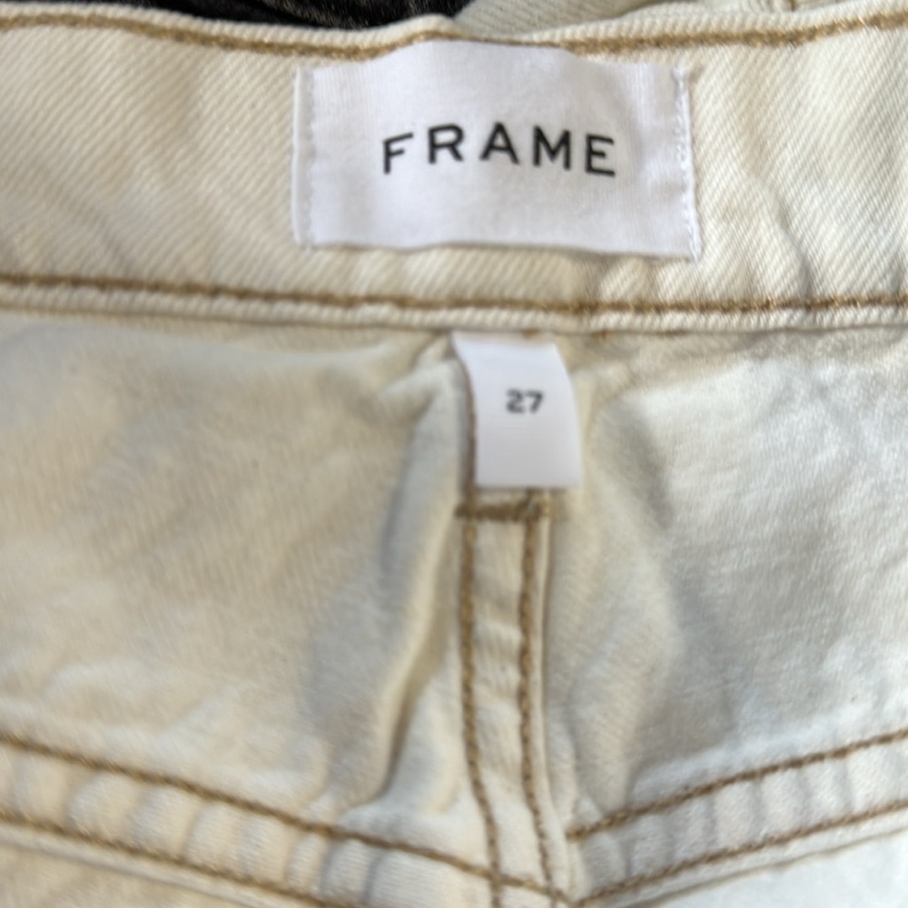 Frame Le Slouch Bermuda Off White Rips Jean Shorts Size 27 NWT - Picture 9 of 9
